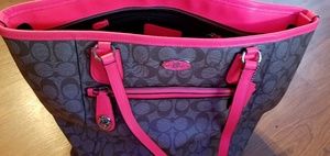 Coach Signature Street Zip Tote Neon Pink F34080